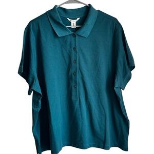 Athleta NWT Pique Teal Short Sleeve Polo Shirt for Women Size 2X Relaxed Fit